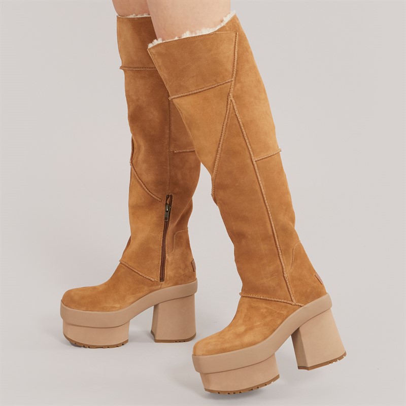 UGG Womens New Heights Platform Xtra Knee High Boots Chestnut - Size 7