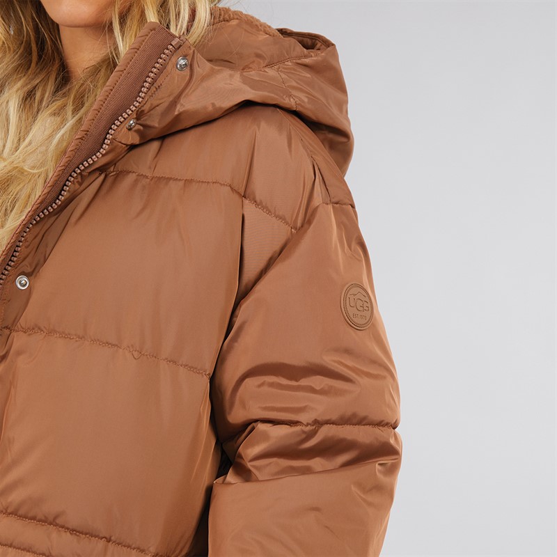 UGG® Womens Keely Long Puffer Coat Dark Chestnut