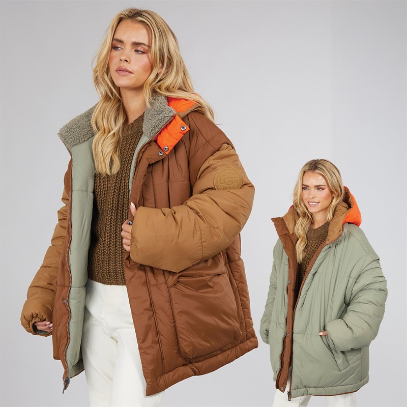 UGG® ® Womens Kristian Puffer Coat Pecan Moss Green