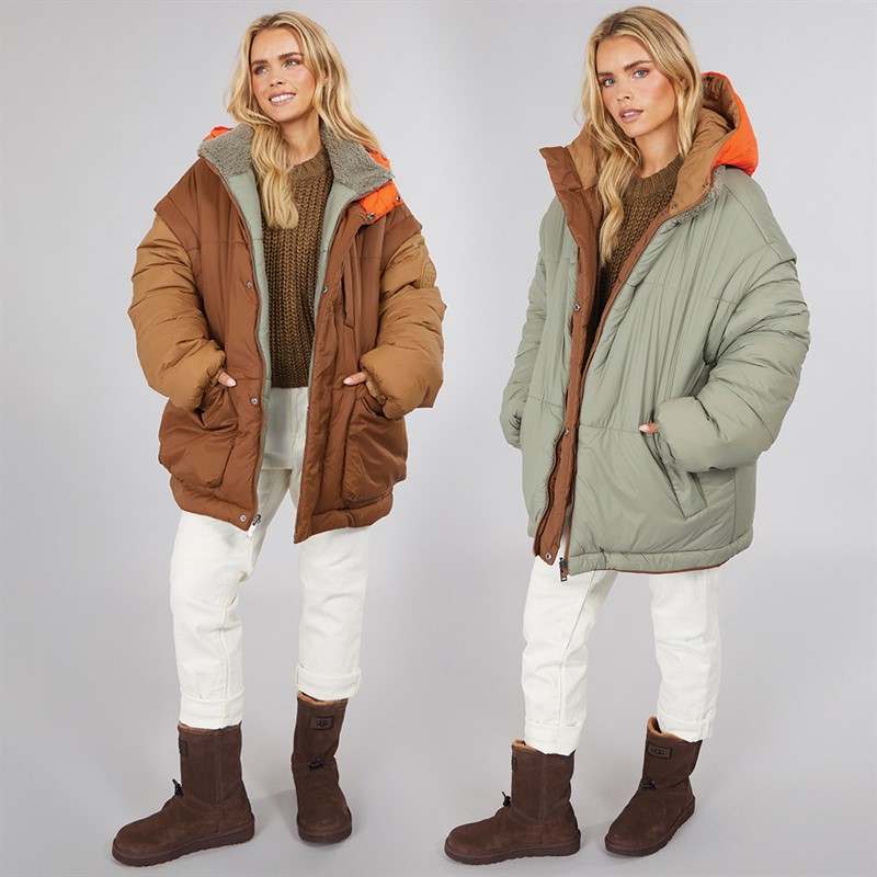 UGG® ® Womens Kristian Puffer Coat Pecan Moss Green