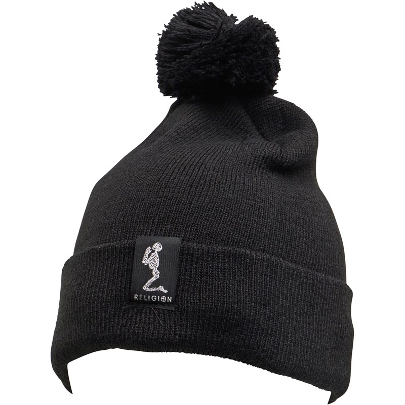 Buy Religion Mens Thora Knitted Beanie With Pom Pom Black