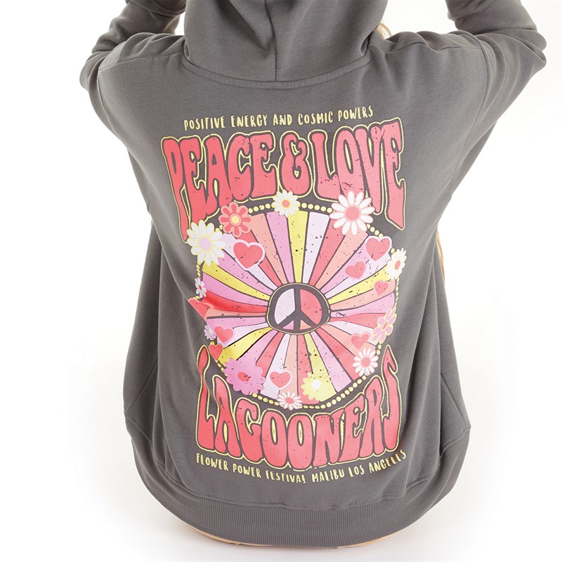 Lagooners Womens Peace And Love Hoodie Charcoal