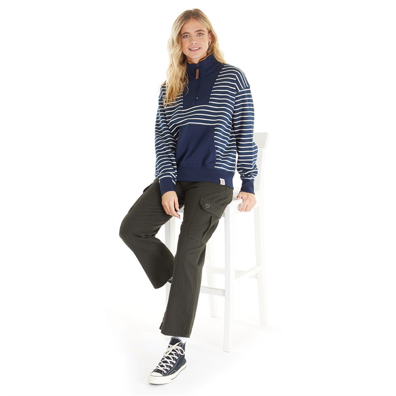 Lagooners Womens Phoebe Zip Neck Sweatshirt Navy/White