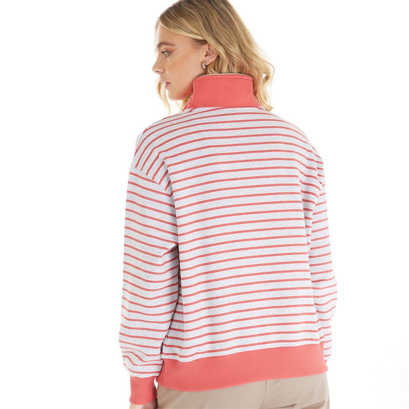 Lagooners Womens Phoebe Zip Neck Sweatshirt Grey Marl/Dark Coral