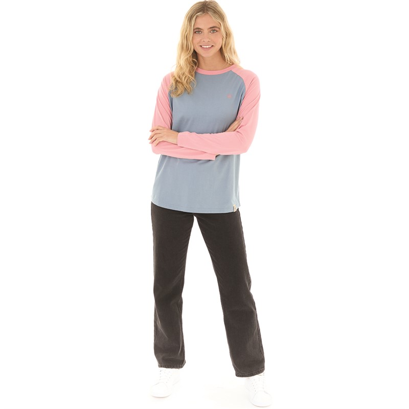 Lagooners Womens Sunrise Long Sleeve T-Shirt Slate Blue/Peach Pink