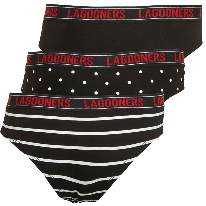 Lagooners Womens Lucinda Three Pack Briefs Black/Stripe/Micro Dot