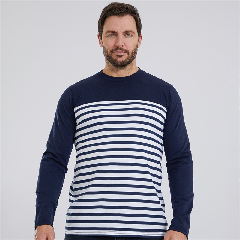 Lagooners Mens Dellcot Long Sleeve T-Shirt Navy/White