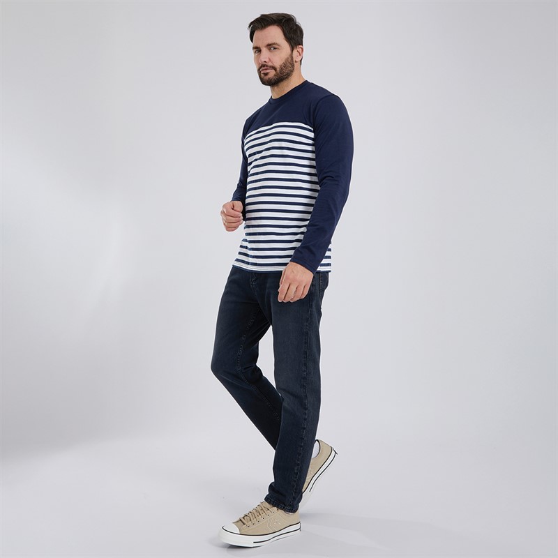 Lagooners Mens Dellcot Long Sleeve T-Shirt Navy/White