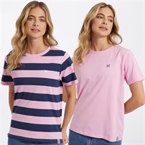 Lagooners Womens Oxbow Two Pack T-Shirts Pink/Navy