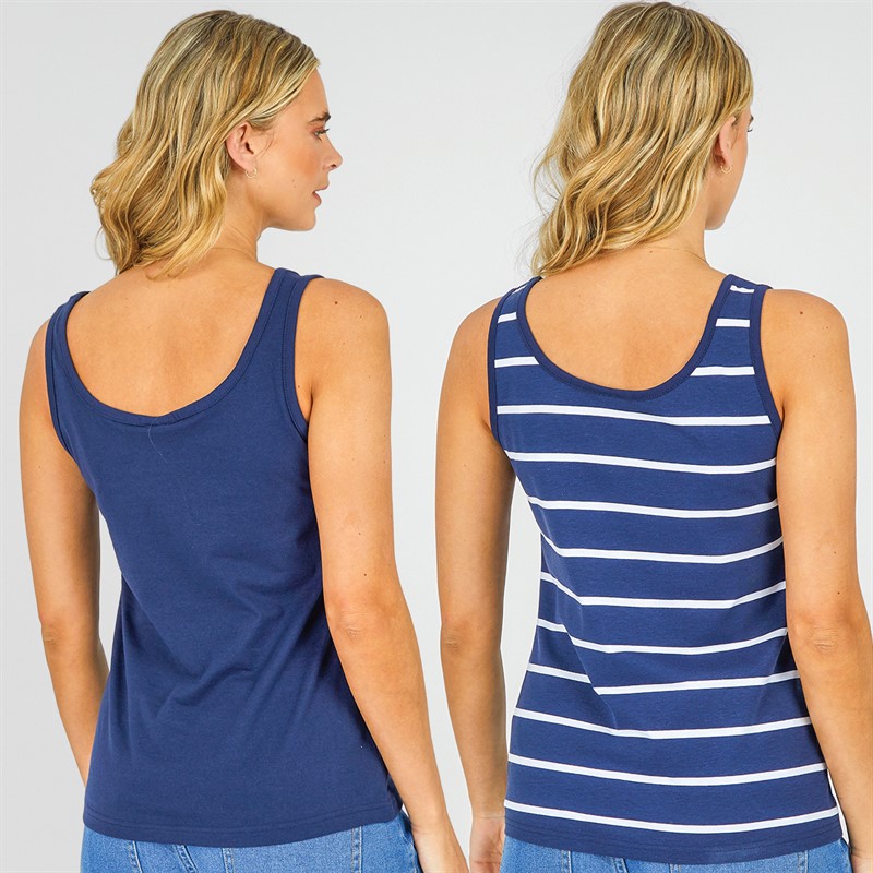 Lagooners Womens Waterfall Two Pack Vests Navy/White