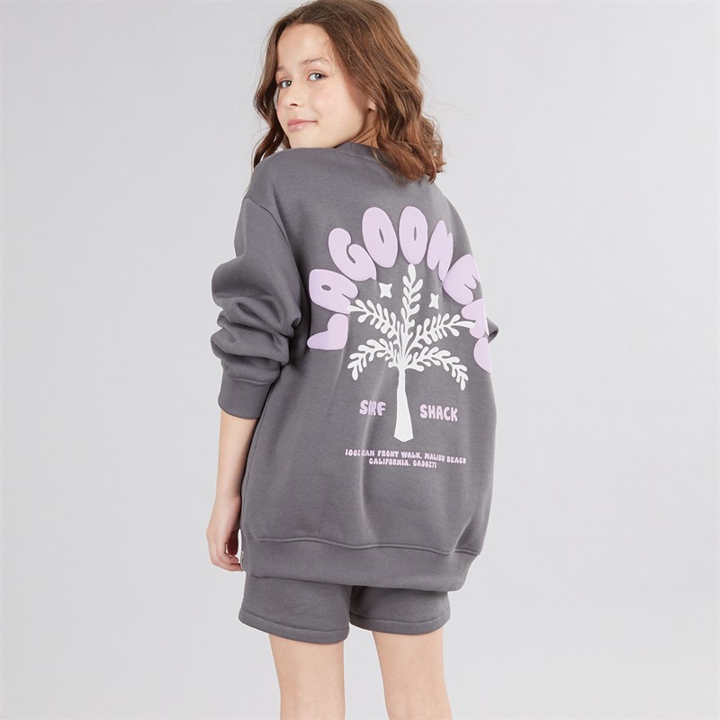 Lagooners Girls Seville Sweatshirt And Shorts Co-Ord Set Charcoal
