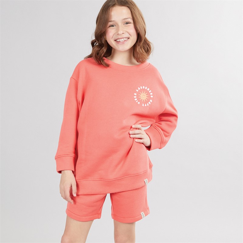 Lagooners Girls Almeria Sweatshirt And Shorts Co-Ord Set Coral