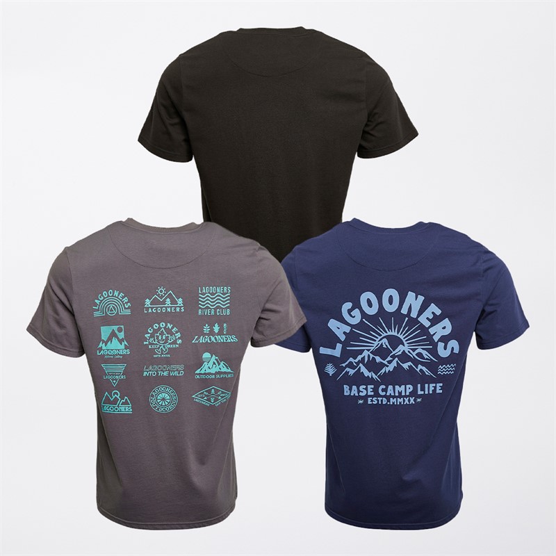 Lagooners Mens Three Pack T-Shirts Grey/Black/Blue