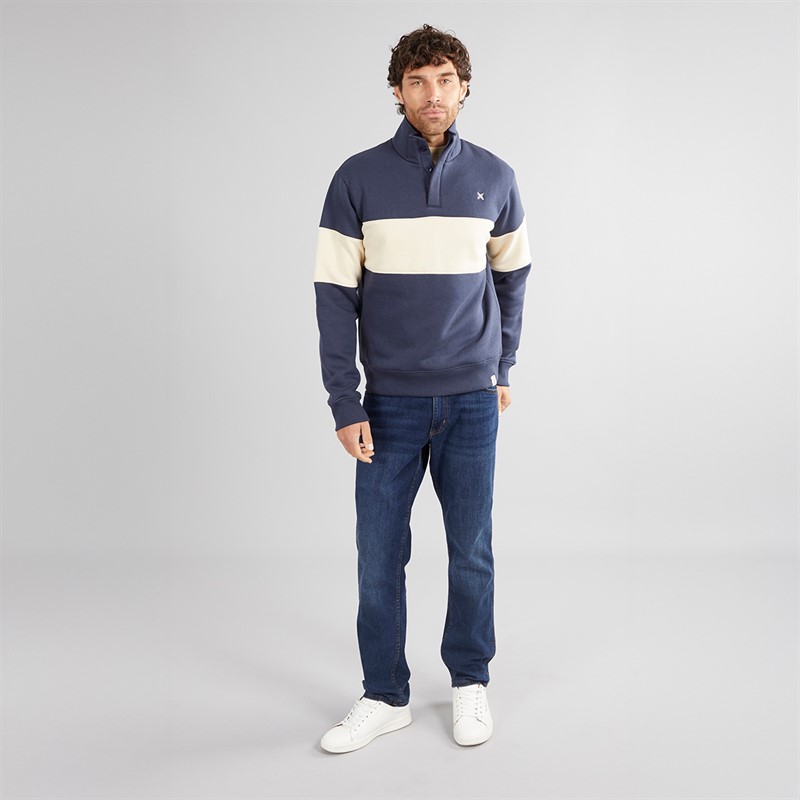Lagooners Mens Atlas Funnel Neck Sweatshirt Navy/Ecru