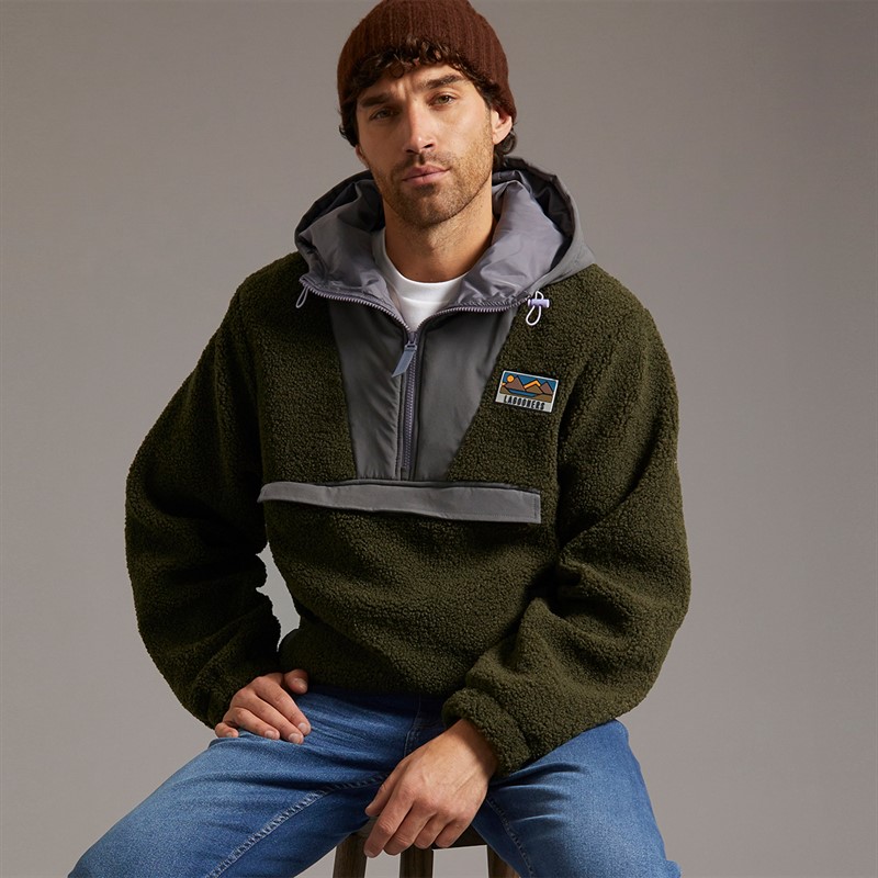 Lagooners Mens Hugo Borg 1/4 Zip Hooded Fleece Forest/Charcoal/Aubergine