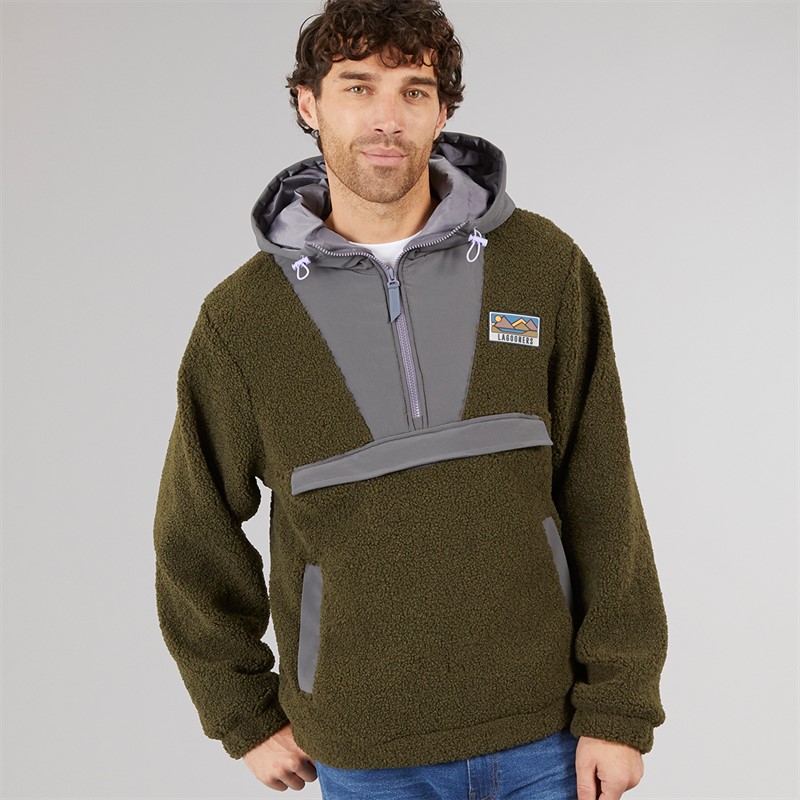 Lagooners Mens Hugo Borg 1/4 Zip Hooded Fleece Forest/Charcoal/Aubergine