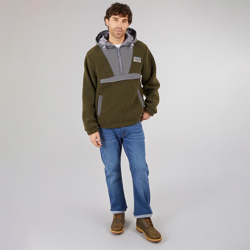 Lagooners Mens Hugo Borg 1/4 Zip Hooded Fleece Forest/Charcoal/Aubergine