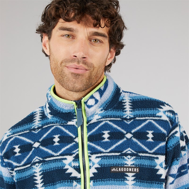 Lagooners Mens Baker Aztec Fleece Dark Navy/Lime