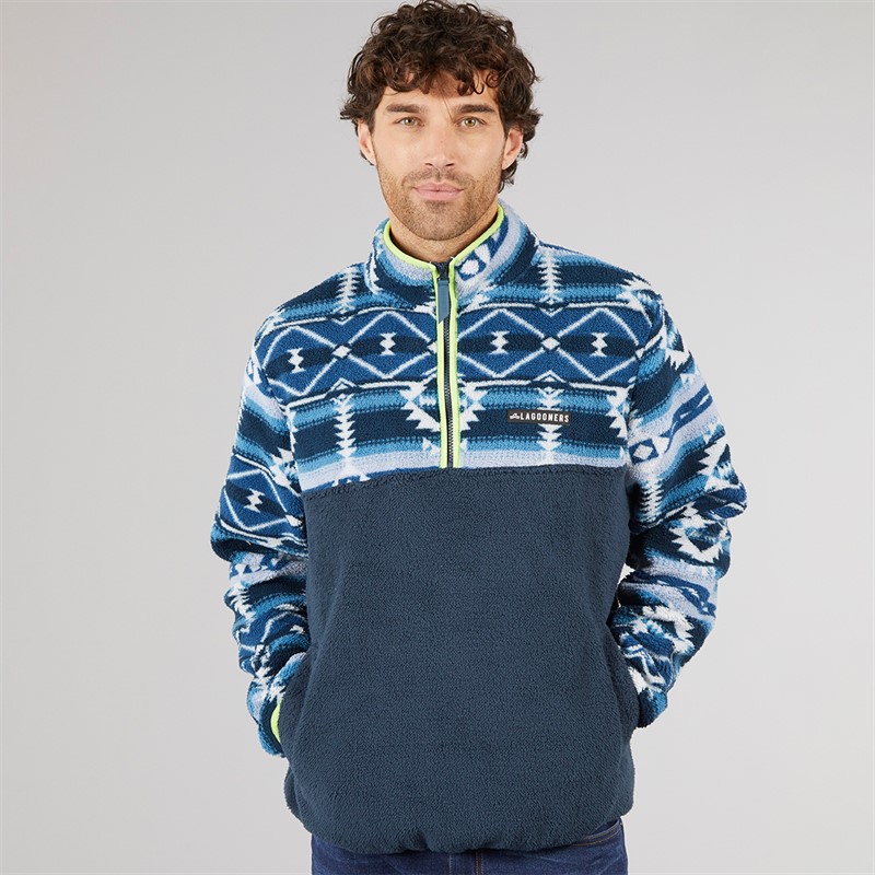 Lagooners Mens Baker Aztec Fleece Dark Navy/Lime
