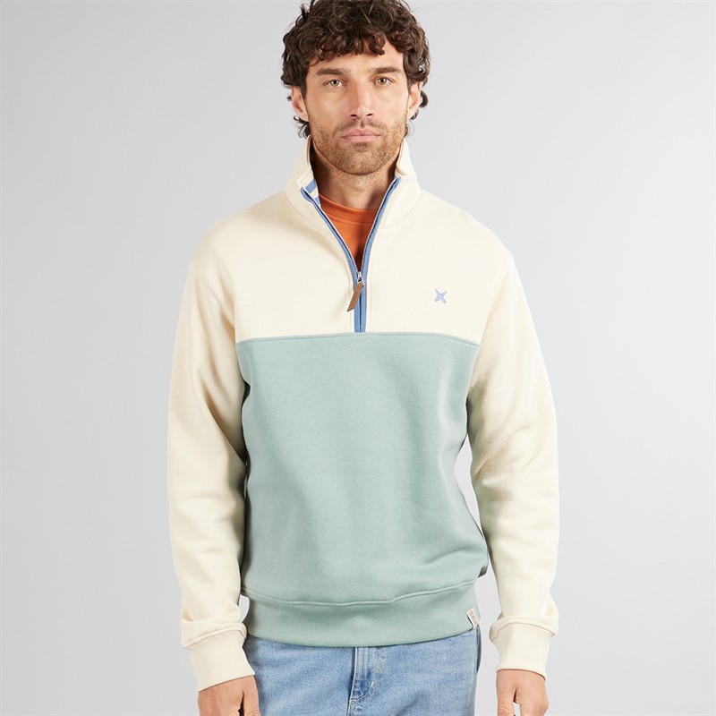 Lagooners Mens Sargi Colour Block Funnel Neck Sweatshirt Ecru/Sage