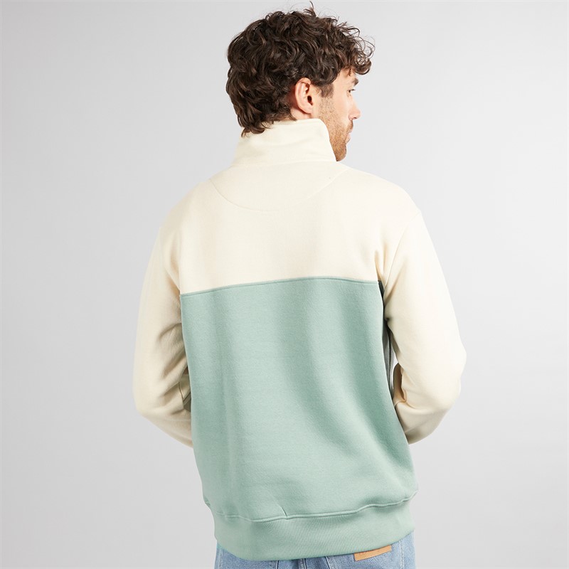 Lagooners Mens Sargi Colour Block Funnel Neck Sweatshirt Ecru/Sage