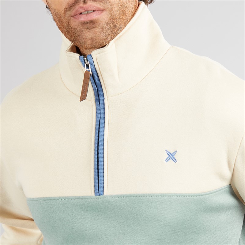 Lagooners Mens Sargi Colour Block Funnel Neck Sweatshirt Ecru/Sage