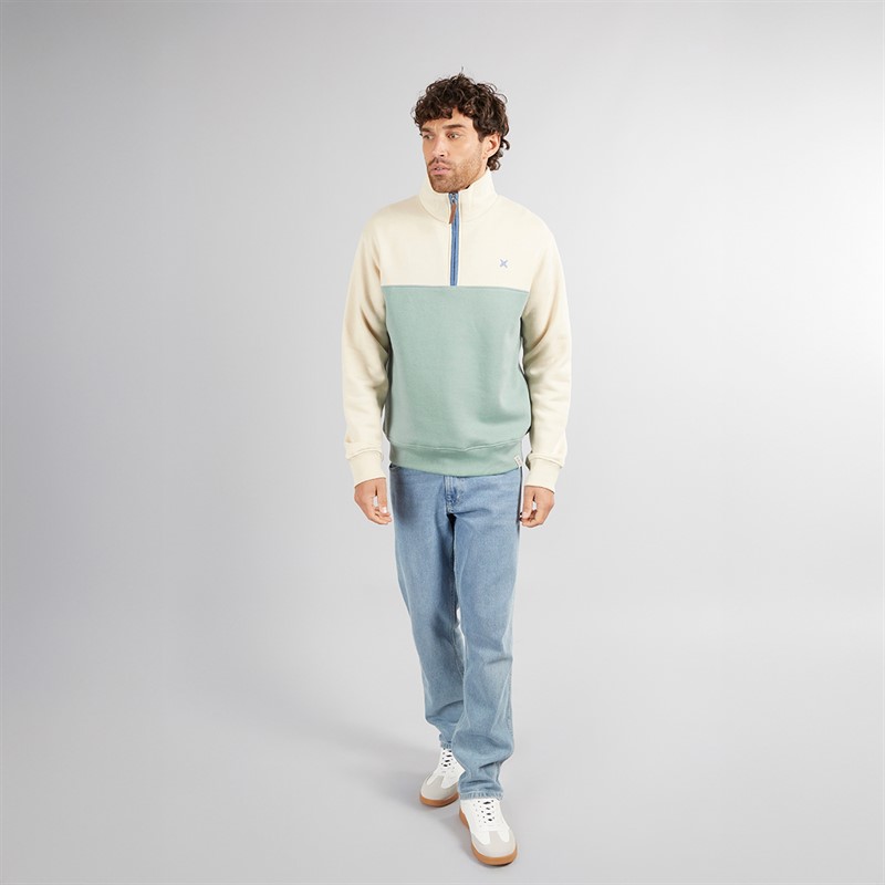 Lagooners Mens Sargi Colour Block Funnel Neck Sweatshirt Ecru/Sage