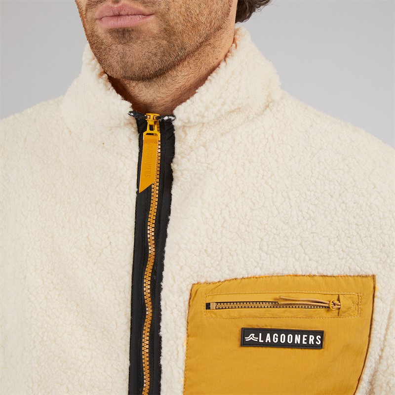 Lagooners Mens Rafferty Borg Zip Through Ecru / Tan