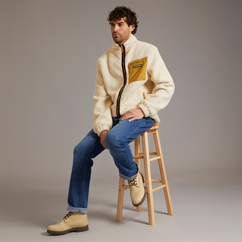 Lagooners Mens Rafferty Borg Zip Through Ecru / Tan