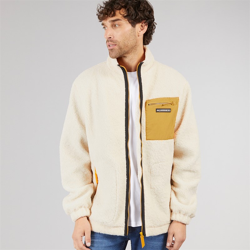 Lagooners Mens Rafferty Borg Zip Through Ecru / Tan