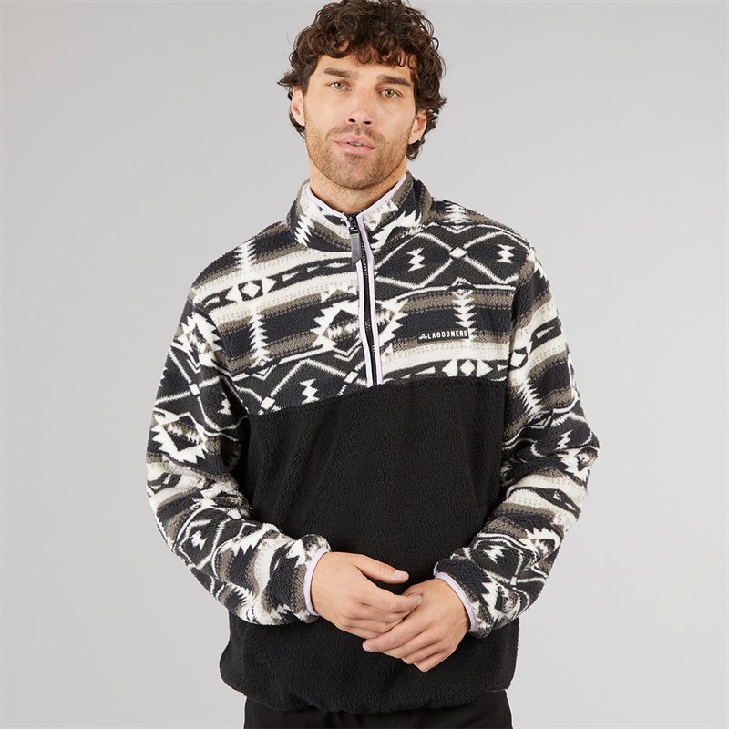 Lagooners Mens Baker Aztec Fleece Charcoal / Mauve