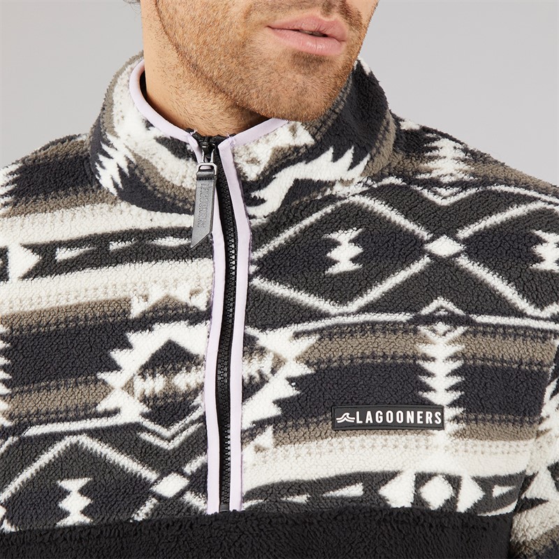 Lagooners Mens Baker Aztec Fleece Charcoal / Mauve