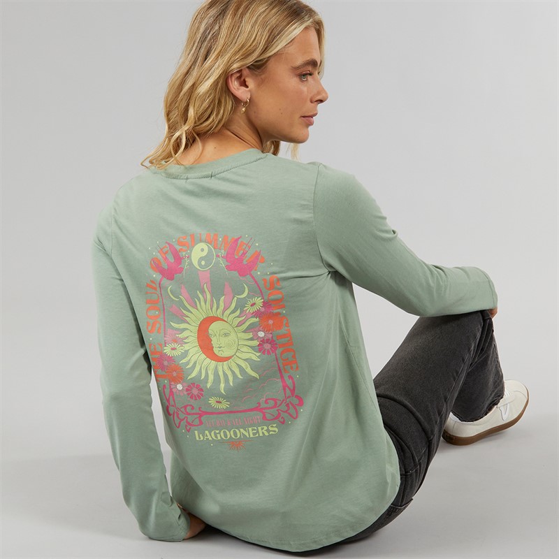 Lagooners Womens Airdrie Long Sleeve T-Shirt Green Bay printed - Size 10