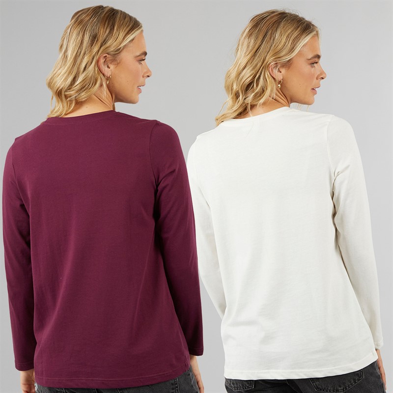 Lagooners Womens Aberavon Two Pack Long Sleeve T-shirt Plum/Ecru