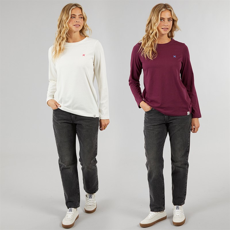 Lagooners Womens Aberavon Two Pack Long Sleeve T-shirt Plum/Ecru