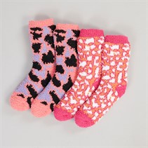 Lagooners Womens Lampeter Two Pack Slipper Socks Leopard