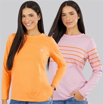 Lagooners Damen Maulbeere Zwei Pack T Shirts Rosa/Orange
