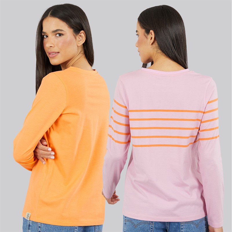 Lagooners Dames Mulberry Set van 2 T-shirts Roze/Oranje