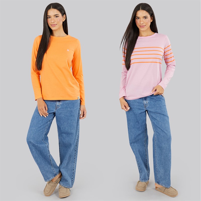 Lagooners Dames Mulberry Set van 2 T-shirts Roze/Oranje