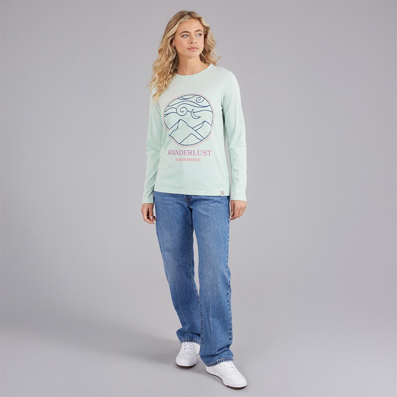 Lagooners Womens Sloe Hollow Long Sleeve T-Shirt Light Green
