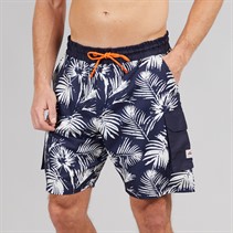 Lagooners Mens Doug Board Shorts Navy Leaf Print