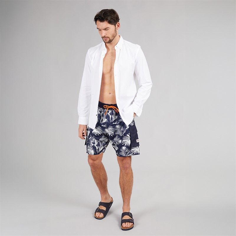 Lagooners Mens Doug Board Shorts Navy Leaf Print