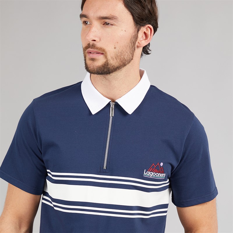 Lagooners Mens Cruz Block Stripe Polo Shirt Navy