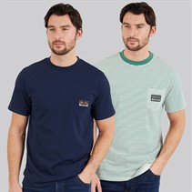 Lagooners Mens Perlo Two Pack T-Shirts Navy/Pine Stripe Navy / Pine Stripe