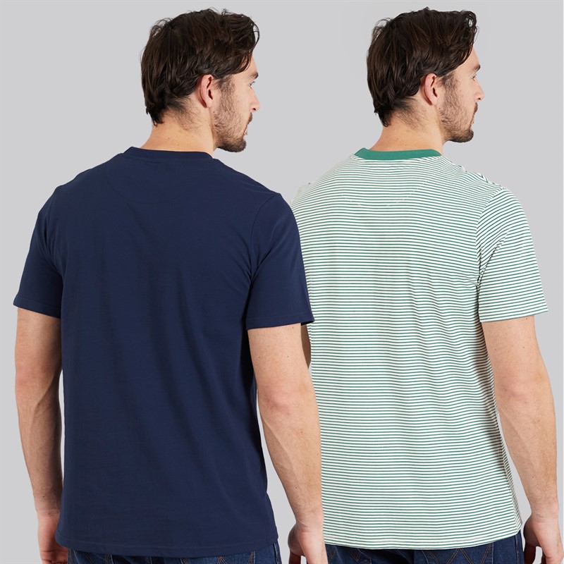 Lagooners Mens Perlo Two Pack T-Shirts Navy/Pine Stripe Navy / Pine Stripe