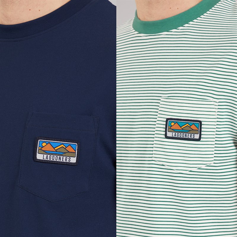 Lagooners Mens Perlo Two Pack T-Shirts Navy/Pine Stripe Navy / Pine Stripe
