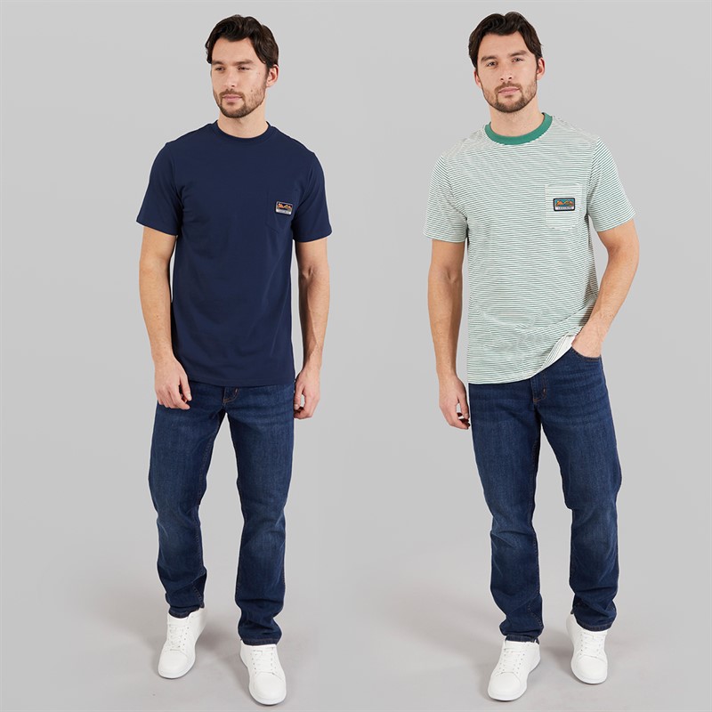 Lagooners Mens Perlo Two Pack T-Shirts Navy/Pine Stripe Navy / Pine Stripe
