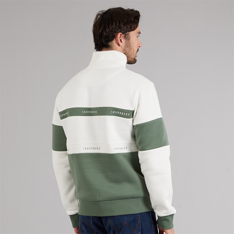 Lagooners Mens Exmouth Funnel Neck Sweatshirt Cream/Sage Stripe Cream / Sage Stripe
