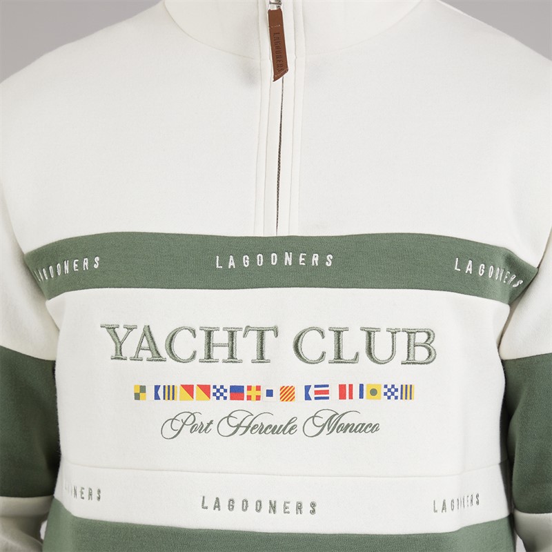 Lagooners Mens Exmouth Funnel Neck Sweatshirt Cream/Sage Stripe Cream / Sage Stripe