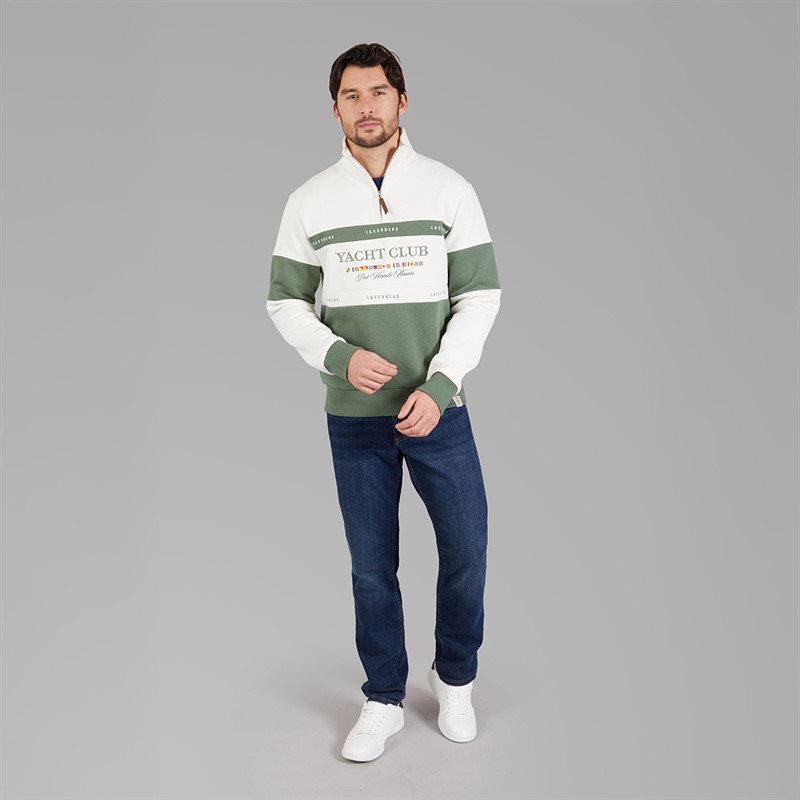 Lagooners Mens Exmouth Funnel Neck Sweatshirt Cream/Sage Stripe Cream / Sage Stripe